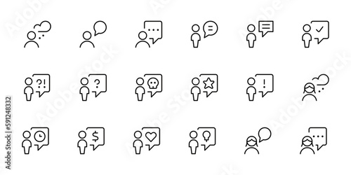 Conversation, discussion, meeting, bubble, dialog, chat, speaking people, social line icons vector. Editable Stroke. Line, Solid, Flat Line, and Suitable for Web Page, Mobile App, UI, UX design.