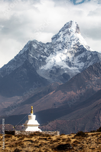 West face of Ama Dablam (6812m) with stupa in foreground, picture taken from Khumjung