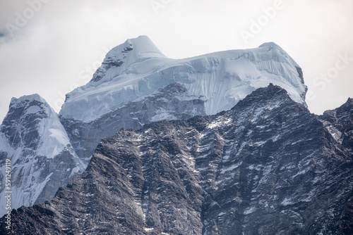 Detail of summit of mount Kangtega (6782m) with its massive glacier. Photo taken from Khumjung © Michal