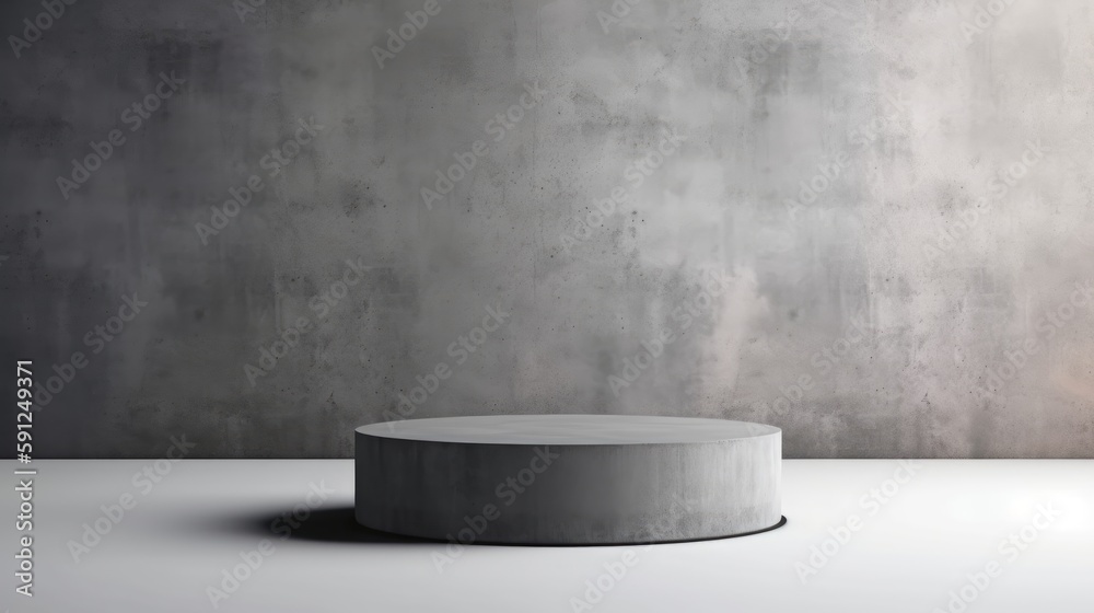 3D display podium. Minimalistic concrete background with an industrial - style podium in the center. The raw, textured design adds an edgy and urban feel to the presentation. Generative ai.