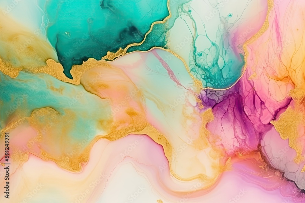 exclusive liquid abstract background in beautiful colors, amazing scenery, marble texture, curves and connections, interplay, harmony of colors. generative ai