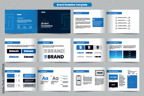 Brand guidelines template and landscape logo brand manual layout design, corporate identity