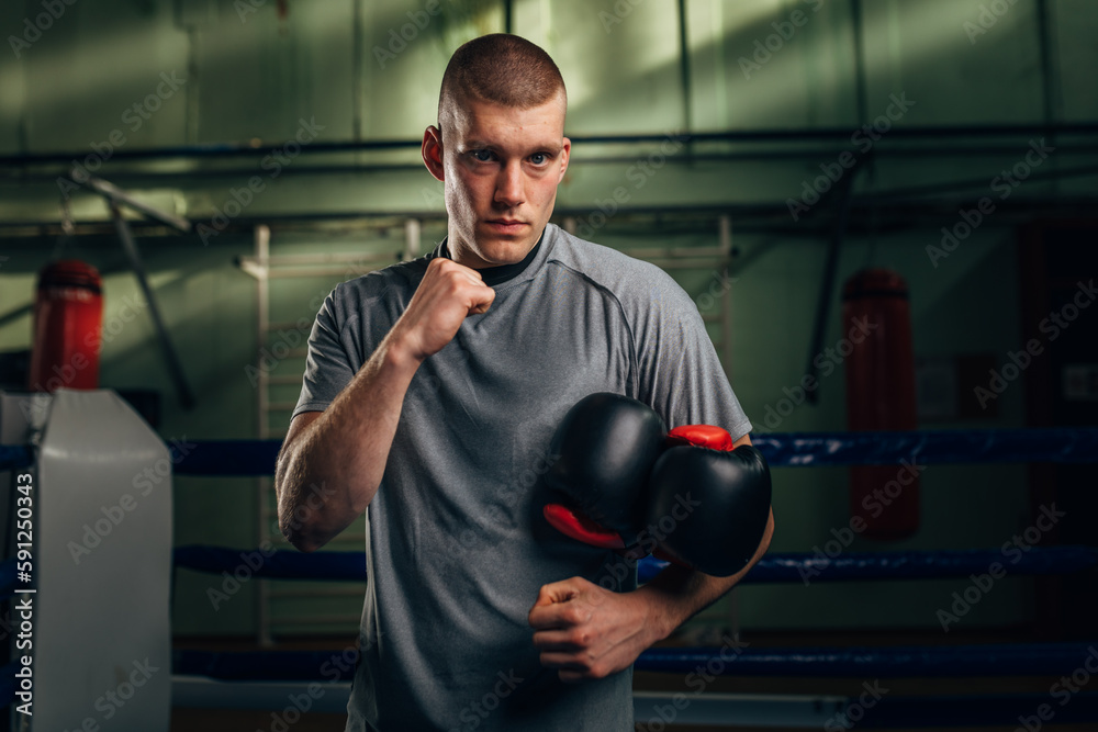 Portrait of a Caucasian male boxer looking at the camera