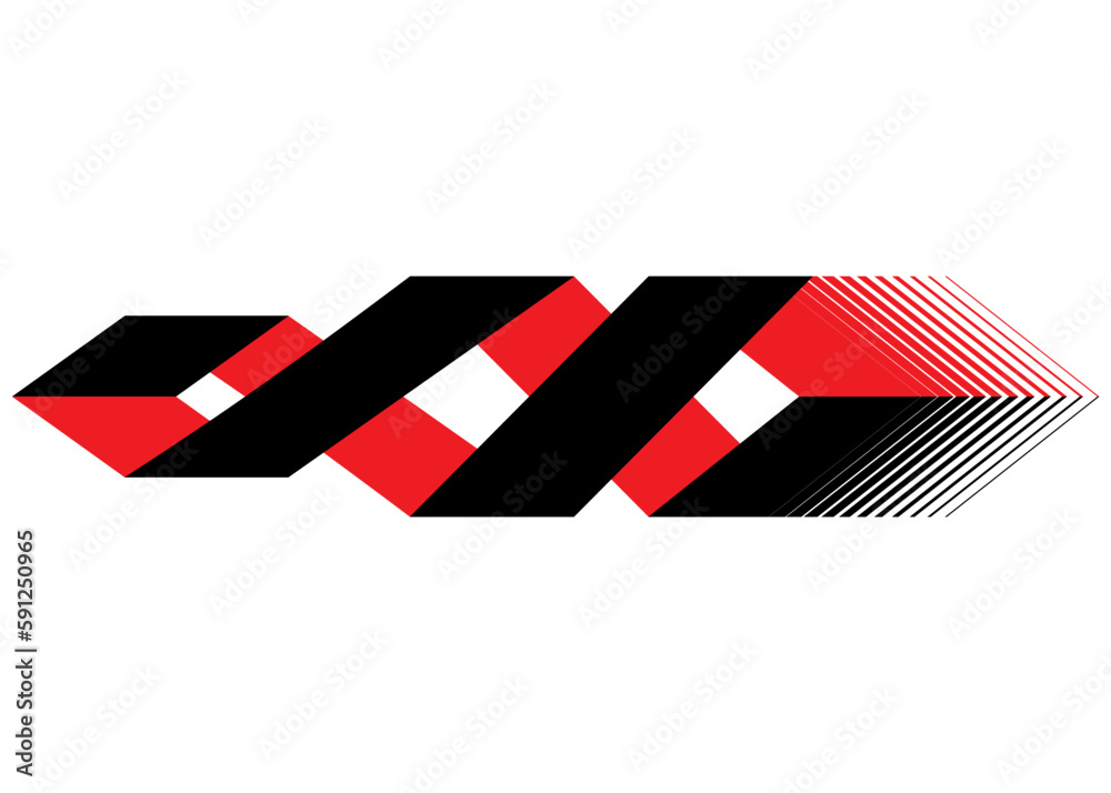 Fototapeta premium Abstract stripe on auto, boat, moto, SUV, toy, sportswear, vehicle. Red Black Spiral. DNA. Striped pattern. Pattern for games and videos. Modern vector background