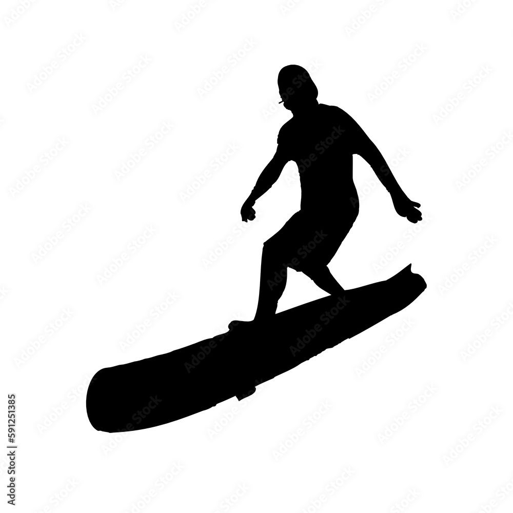 silhouette of a surfer with transparent background