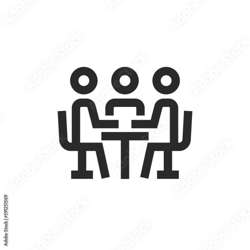 People sitting around the table, linear style icon. Restaurant meeting or Conference, business meeting. Discussion group. Editable stroke width