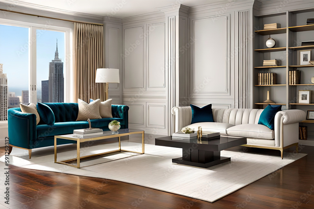 Interior design of a Hollywood glam living room that incorporates ...
