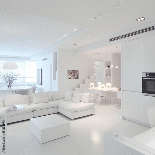 Modern interior with great lighting  mostly white