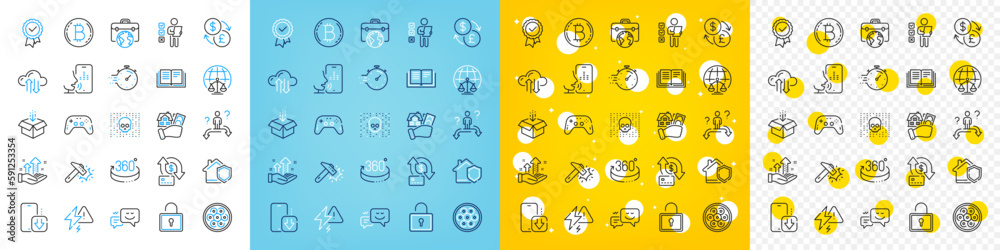 Vector icons set of Gamepad, Timer and Money transfer line icons pack for web with Cable section, Cloud sync, Home insurance outline icon. Analysis graph, 360 degrees. Vector Vector icons set of Gamepad, Timer and Money transfer line icons pack for web with Cable section, Cloud sync, Home insurance outline icon. Analysis graph, 360 degrees. Vector