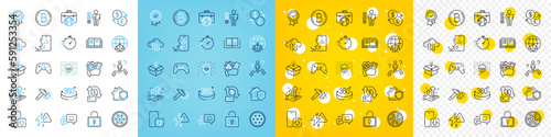 Vector icons set of Gamepad, Timer and Money transfer line icons pack for web with Cable section, Cloud sync, Home insurance outline icon. Analysis graph, 360 degrees. Vector © blankstock