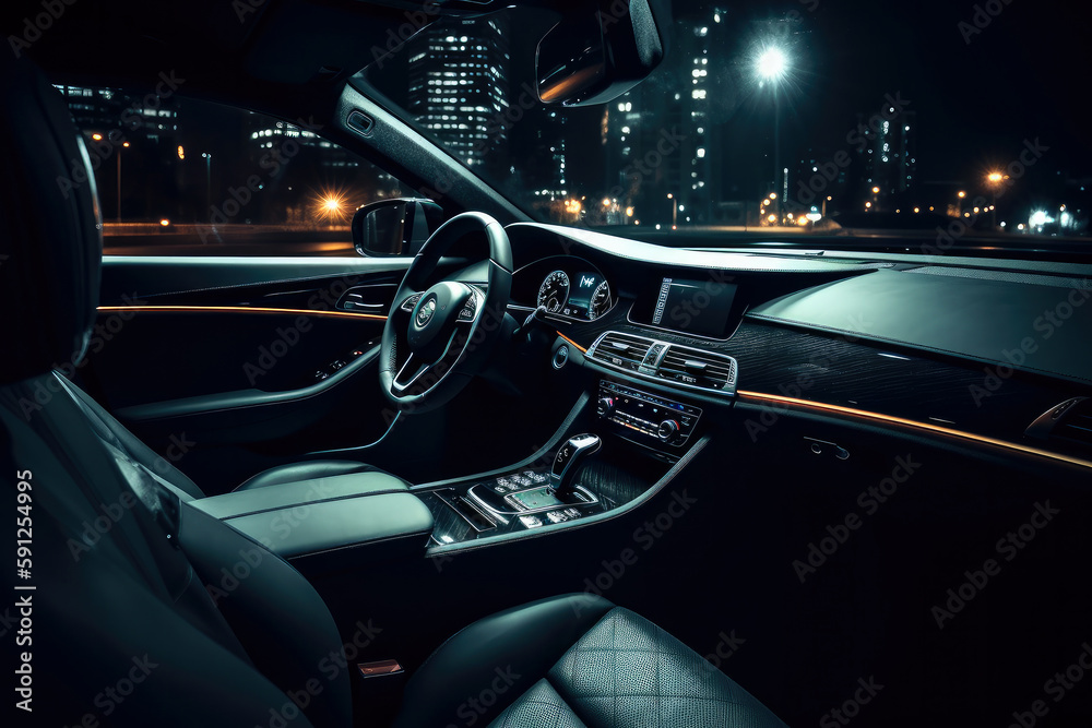dark luxury car interior, night city , ai generative dark luxury car interior, night city , ai generative