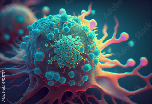 Fototapete Ovarian cancer cell variations - closeup view 3d illustration