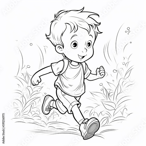 Boy running, Illustration for coloring, AI generated