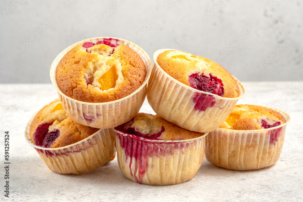 Baked Raspberry Peach Muffins Baked Raspberry Peach Muffins