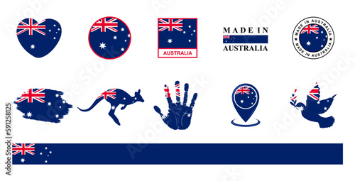Australia national flags icon set. Labels with Australia flags. Vector illustration