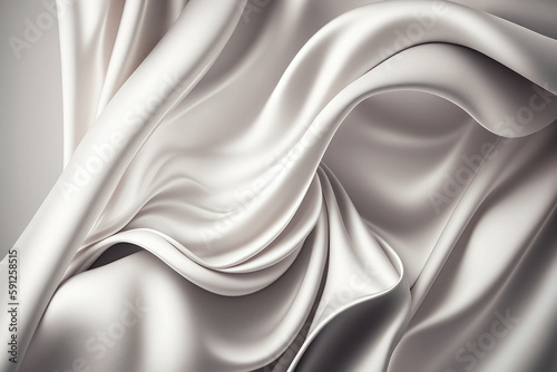 AI generated beautiful elegant white soft silk satin fabric background with waves and folds