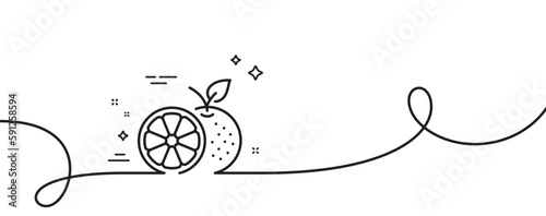 Orange line icon. Continuous one line with curl. Fruit food sign. Diet nutrition symbol. Orange single outline ribbon. Loop curve pattern. Vector