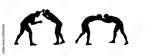 wrestling, wrestlers silhouette