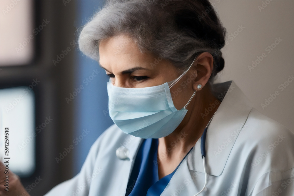 Portrait Of Surgeon wearing in sterile gloves, blue surgical uniform In the Modern Operating Theater in a clinic. Generative AI Portrait Of Surgeon wearing in sterile gloves, blue surgical uniform In the Modern Operating Theater in a clinic. Generative AI