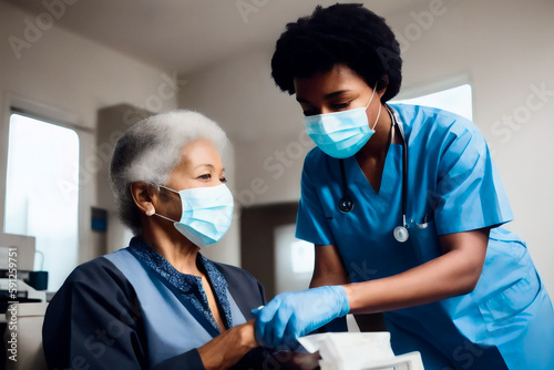 Portrait Of Surgeon wearing in sterile gloves  blue surgical uniform In the Modern Operating Theater in a clinic. Generative AI