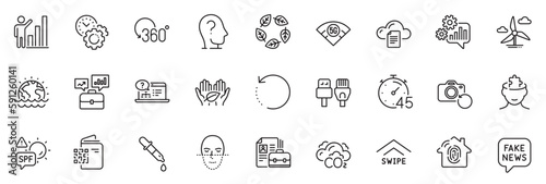 Icons pack as Vacancy, Fair trade and Chemistry pipette line icons for app include Fingerprint access, Time management, Recovery data outline thin icon web set. Fake news, Psychology. Vector