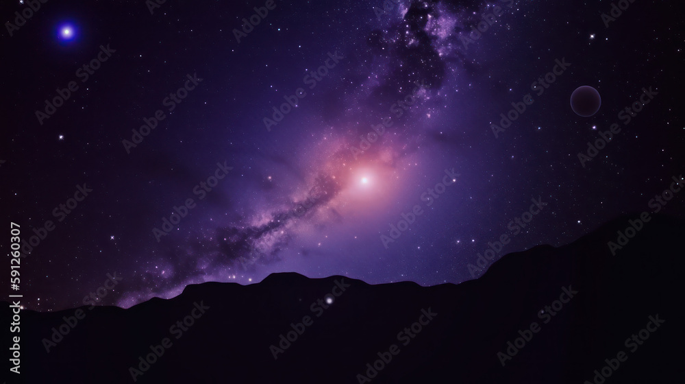 Blue violet abstract space background, far galaxy night stars 
