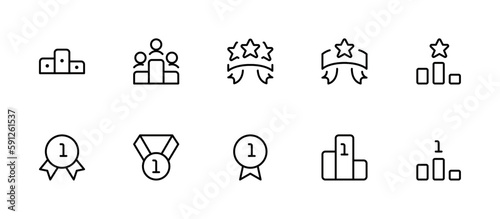 Trophy awards reward icons set. Award and winner medal, Victory cup and trophy set icon. Vector illustration. Editable Stroke. Line, Solid, Flat Line, Suitable for Web Page, Mobile App, UI, UX design