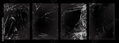 Set of polyethylene texture. Torn effect. Transparent stretched cling film. Overlay grunge texture. Collection of vector background. Crumpled warp plastic. Defect, scuff template. Wrinkled packaging