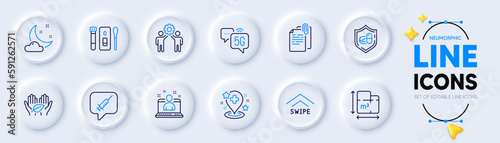 Night weather, Best manager and Employees teamwork line icons for web app. Pack of Covid test, Document attachment, Hospital pictogram icons. Medical tablet, Floor plan, Swipe up signs. Vector