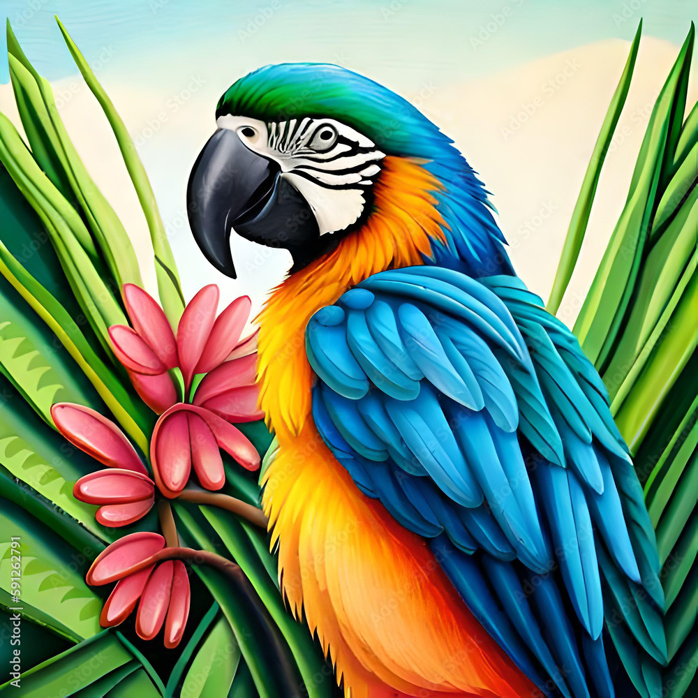 Fototapeta premium parrot on a floral background