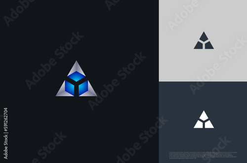 Geometric Shape cube inside triangle logo gradient modern style. Vector illustration