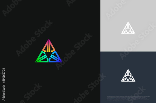 Geometric Shape triangle logo pyramid shape gradient minimal style. Vector illustration