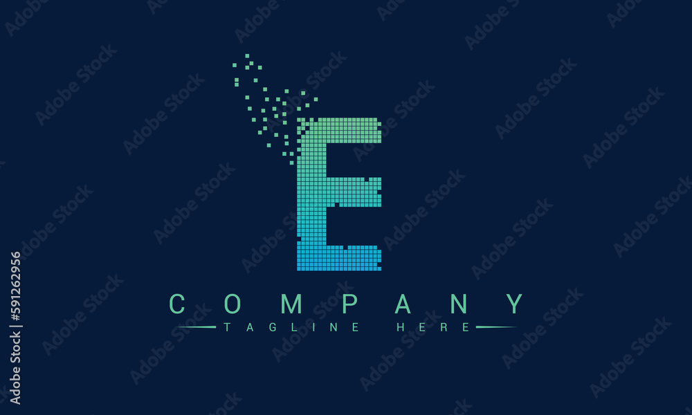 Pixel art design of the E letter logo. Pixel art design of the E letter logo.