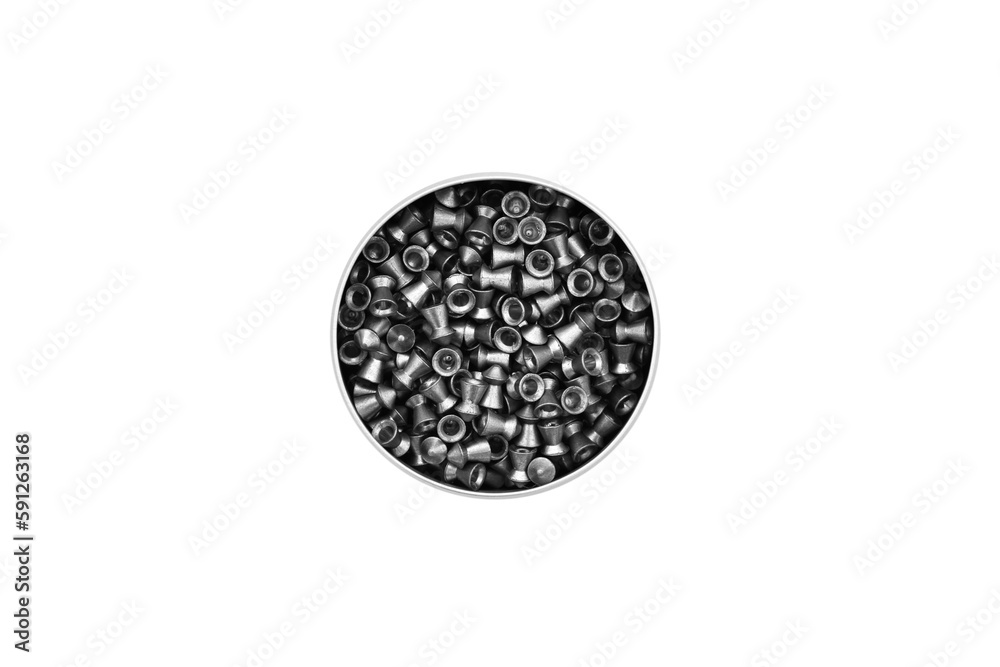 Top view of airgun pellets on white background Top view of airgun pellets on white background