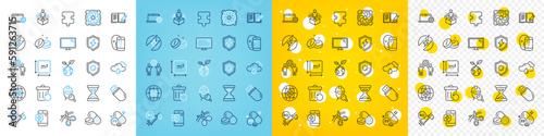 Vector icons set of Niacin, Employees teamwork and Medical tablet line icons pack for web with Face biometrics, Electric energy, Coronavirus vaccine outline icon. Recovery trash. Vector