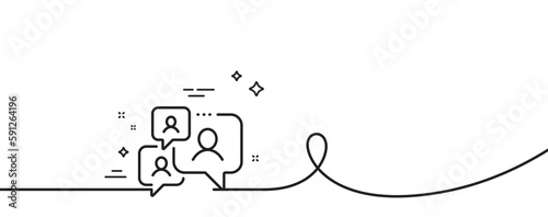 Support chat line icon. Continuous one line with curl. Comments sign. Speech bubble message symbol. Support chat single outline ribbon. Loop curve pattern. Vector