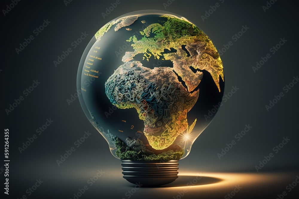 Globe inside bulb, Generative AI