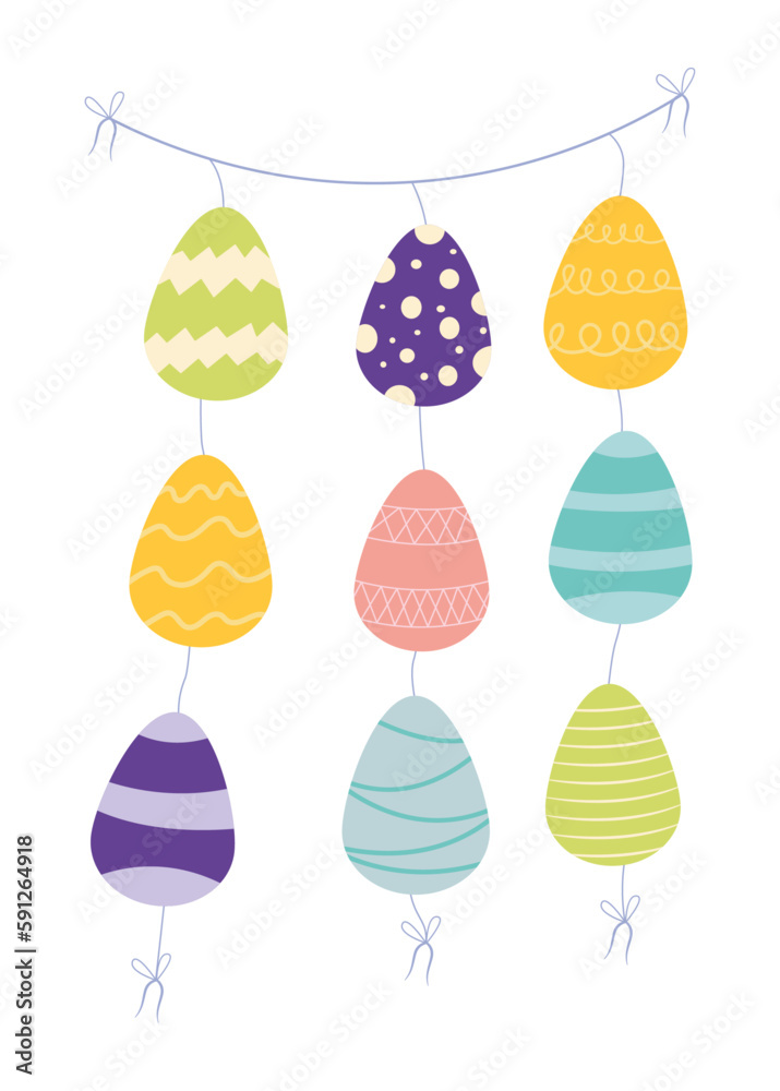 Garland of Easter eggs, Set of painted eggs 