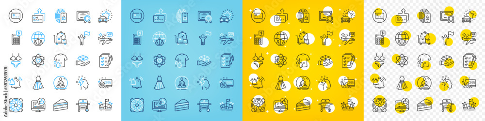 Vector icons set of Wash t-shirt, Cake and Hold box line icons pack for web with Car review, Arena, Leadership outline icon. Certificate, Card, Vip flight pictogram. Dress, 5g internet, Yoga. Vector Vector icons set of Wash t-shirt, Cake and Hold box line icons pack for web with Car review, Arena, Leadership outline icon. Certificate, Card, Vip flight pictogram. Dress, 5g internet, Yoga. Vector