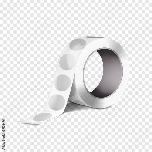 Round label sticker roll vector mock-up. Blank adhesive labels on bobbin realistic mockup. Template for design