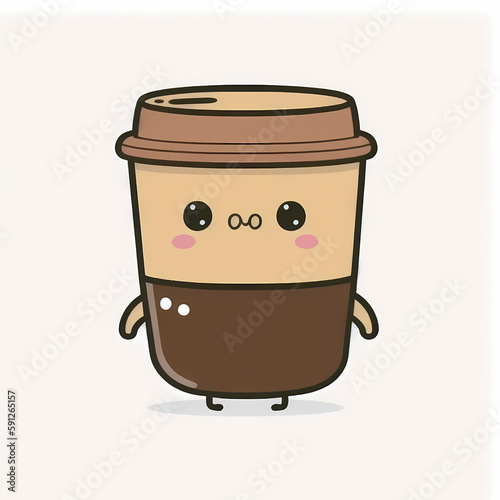 Coffee Shop Kawai Cute Doodle Logo. Generative AI
