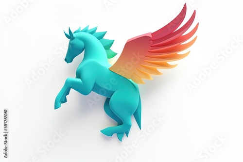 Colorful pegasus mythical horse with wings 3d render on isolated background.