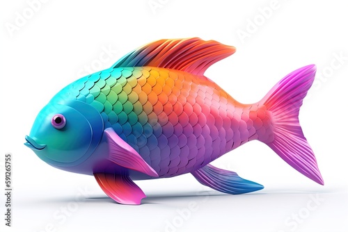 Colorful tropical fish 3d render on isolated background.