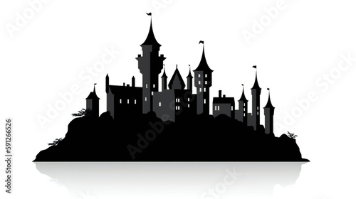 Minimalist black castle silhouette  elegant and simple vector illustration on blank background  generative AI
