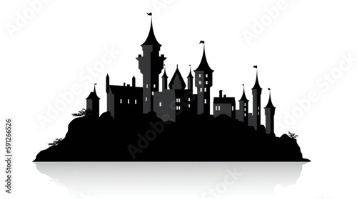 Minimalist black castle silhouette, elegant and simple vector illustration on blank background, generative AI