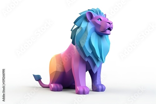 Colorful lion 3d icon on isolated background. 3d render of wildcat digital art