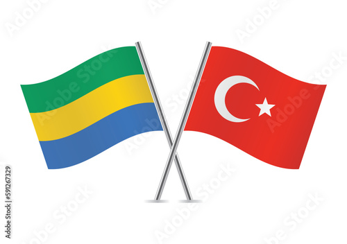 Free Download Gabon and Turkey crossed flags. Gabonese and Turkish flags on white background. Vector icon set. Vector illustration. - GFXLoad