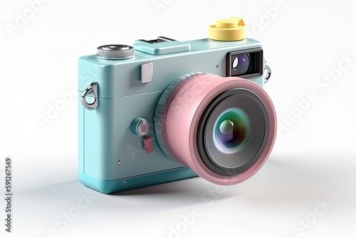 Colorful photo camera 3d render on isolated background