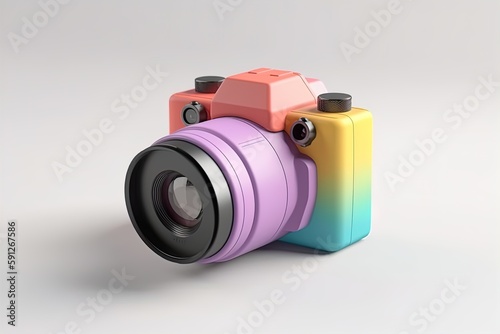 Colorful photo camera 3d render on isolated background