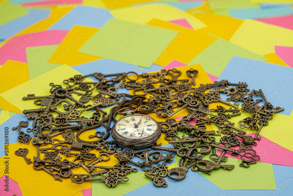 The concept of symbolism. Antique rotten pocket watch with Bronze